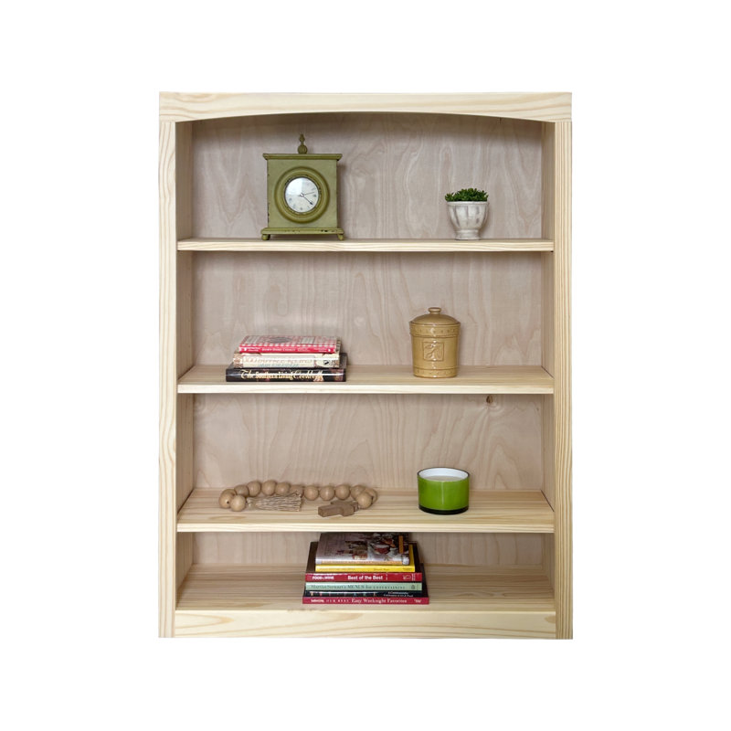 Ossy American Built Solid Wood Bookcase, Unfinished, (4 Shelves) 48"H x 36"W x 12"D