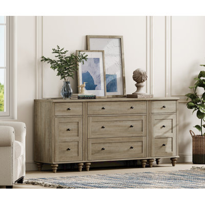 Meuble télé Scarlett pour téléviseur de 75 pouces, commode à 5 tiroirs et 2 portes, tables de chevet avec station de charge pour le salon, console en bois pour téléviseur de 70 à 80 et 80 pouces