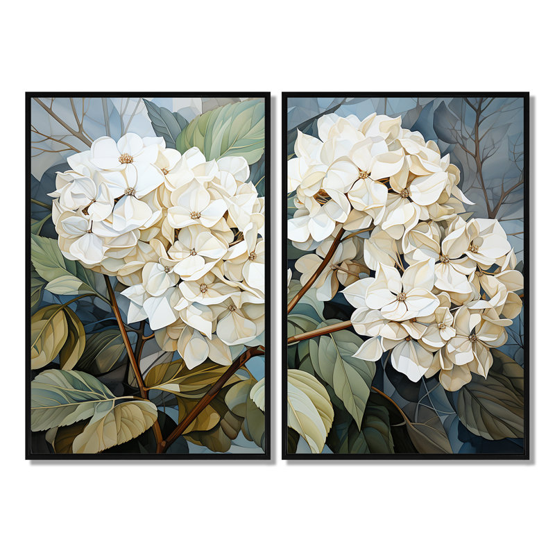 Traduction cubique de l'hortensia - Art mural traditionnel, Impression encadrée flottante, Noir, H 36 po x l 48 po