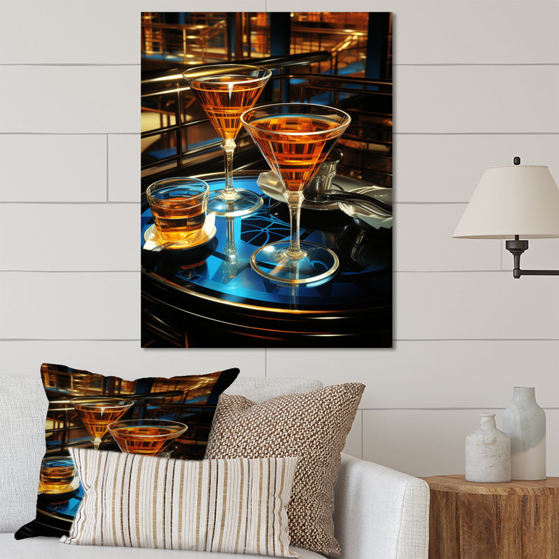 Élégant Amber Manhattan Cocktail - cocktail, art mural en métal, H 40 po x l 30 po x P 1,5 po