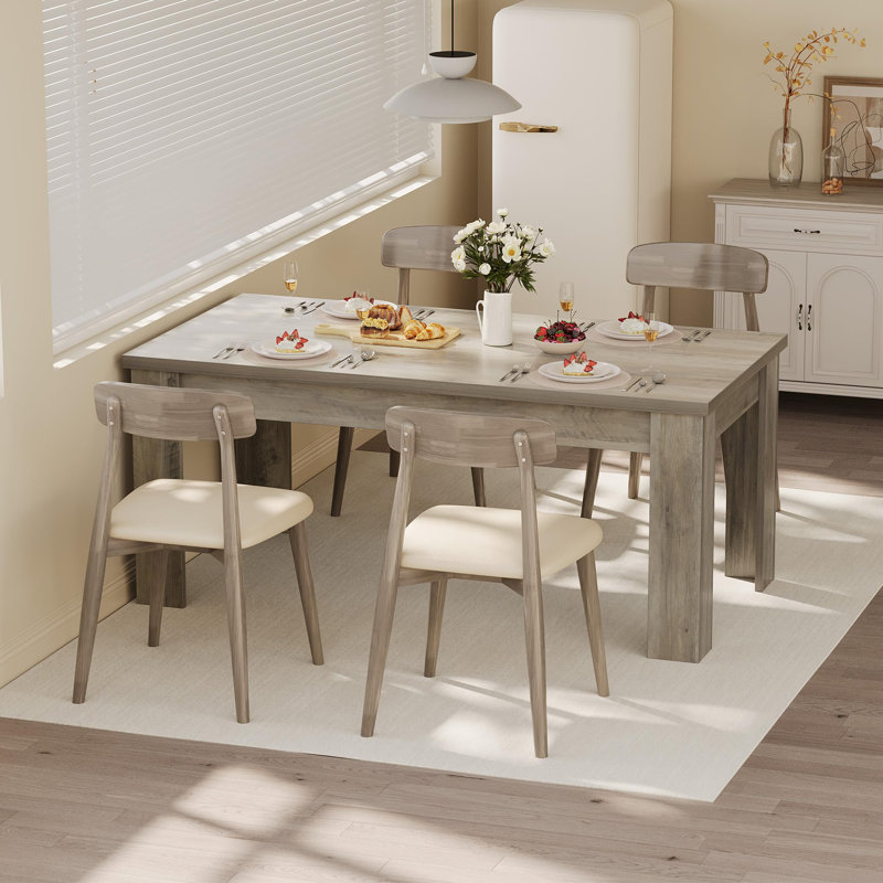 63" Dining Table for 4-6, Farmhouse Wood Kitchen Table with 4 Strong Legs, Large Thick Tabletop, Rectangular Dining Room Table for Hallway, Kitchen, Apartment
