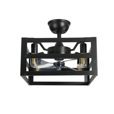 16" Modern Black Square Metal Frame 4-Light Chandelier , 3 Blades – Industrial Metal Pendant Light Fixture for the Living Room, Dining Room, or Kitchen