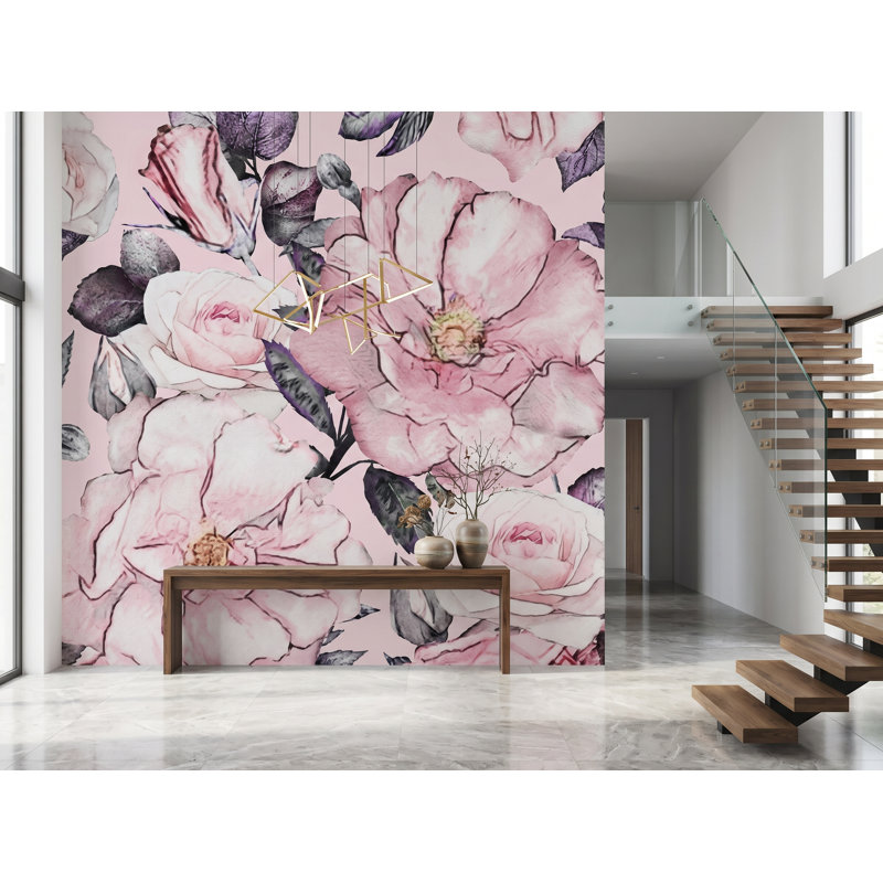 Murale grandes fleurs, l 100 po x H 100 po, papier pré-collé, L 100 po x H 100 po, Papier pré-collé