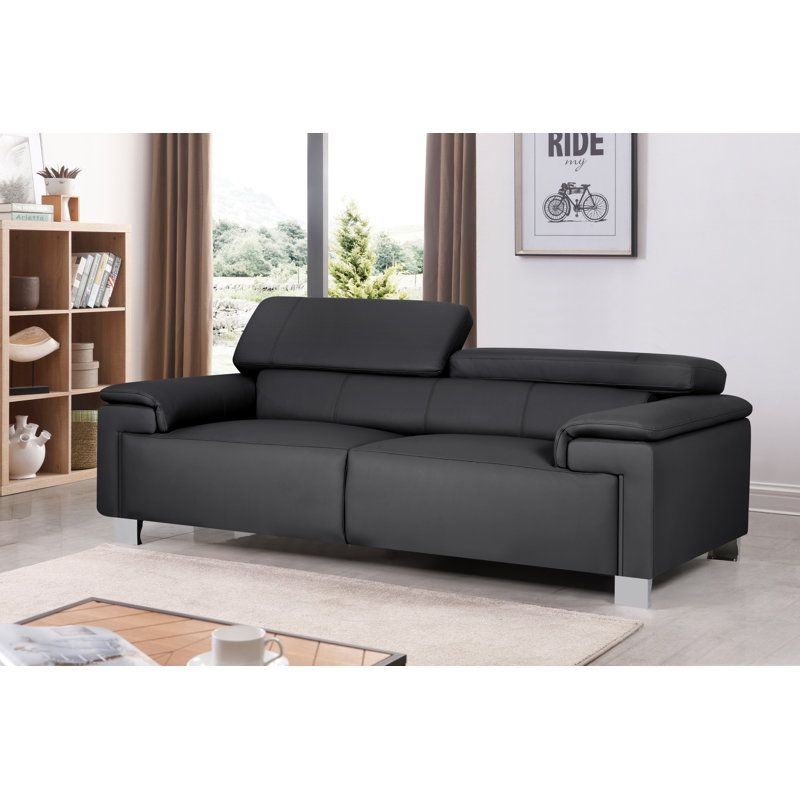 Chavely Genuine Leather Pillow Top Arm Sofa, Black, 2