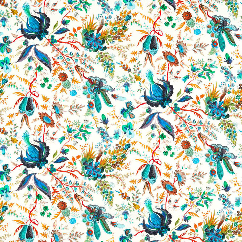 Wonderland Floral Fabric, Lapis/Emerald/Carnelian