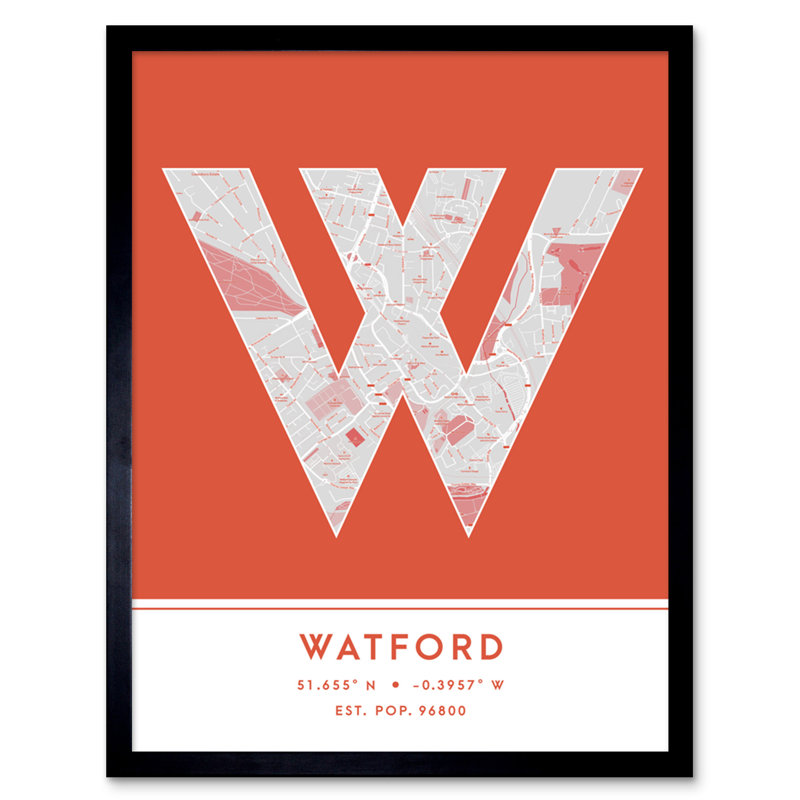Watford City Map Watford Orange - Single Picture Frame Print