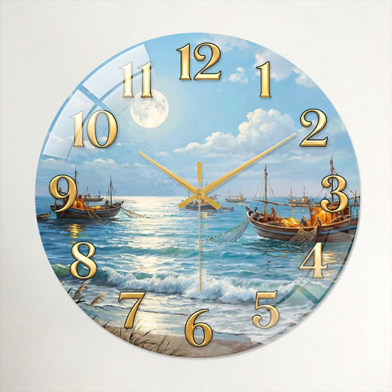 Horloge murale décorative en verre Ocean Ocean, 40 x 40 cm (15,7 x 15,7 pouces)