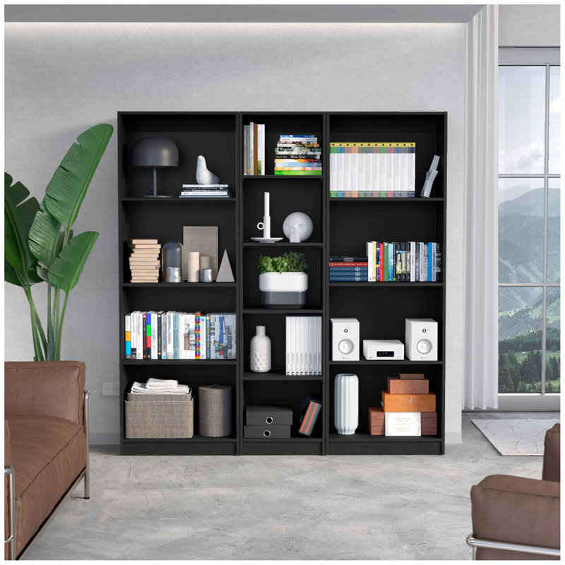 Wenge 3 Piece Living Room Set With 3 Bookcases, Wenge