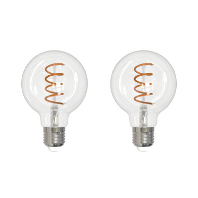 LED Curved Filament Pack of (2) 4.5 Watt Dimmable G25 Light Bulbs with a Clear Finish and Medium (E26) Base