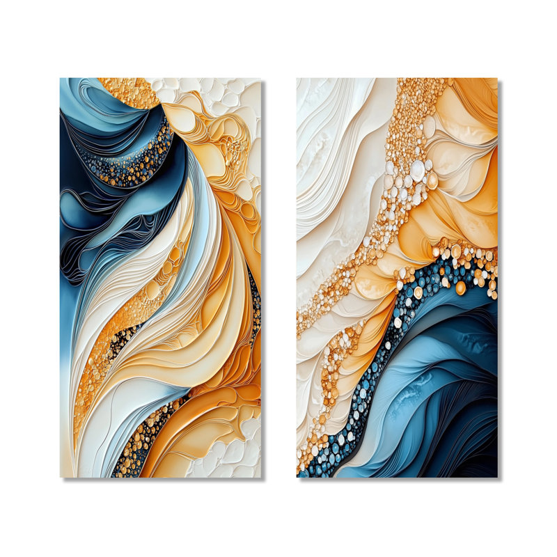 «Celestial Balance of Liquide» - ensemble de 2 reproductions d'art géométriques oranges, 40" H x 40" W