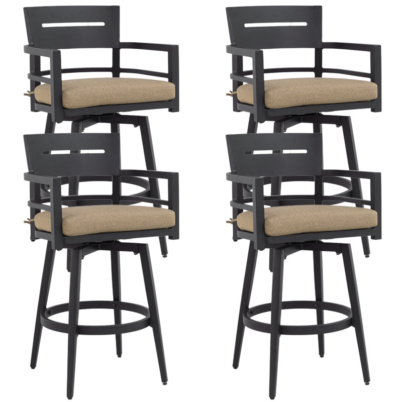 Tabourets de bar pivotants d'extérieur haut de gamme en aluminium avec coussin Sunbrella®, Sunbrella® Canvas Jockey Red, 4