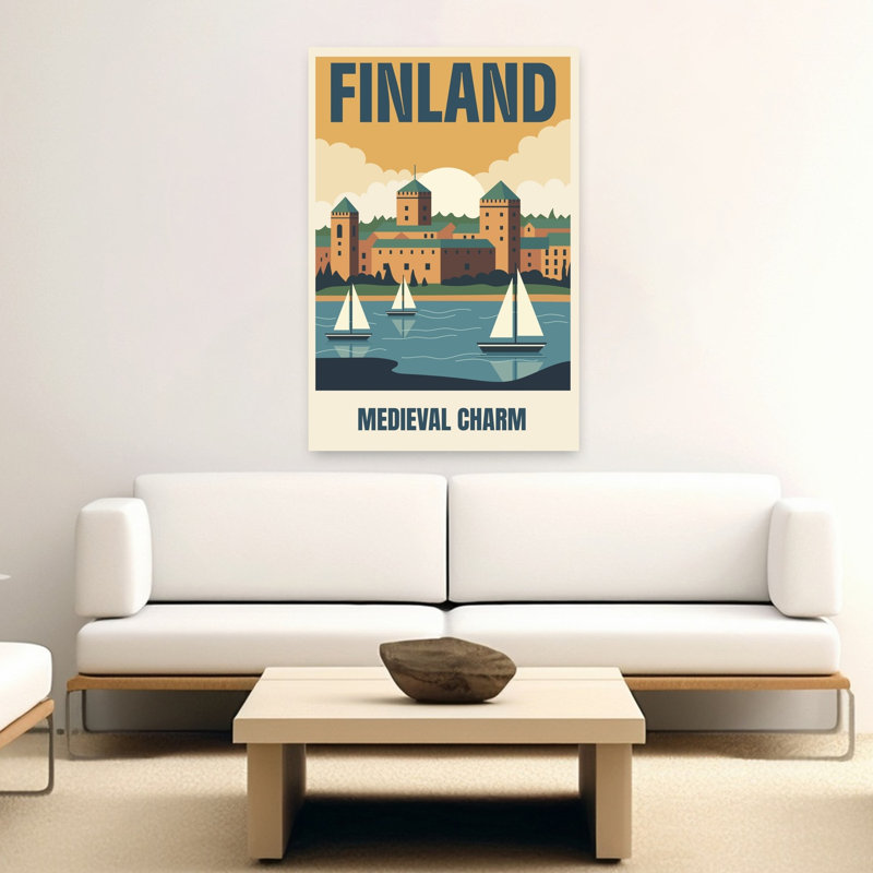 Art mural paysage finlandais, paysage urbain rétro, charme tranquille rétro, H 60 po x l 40 po