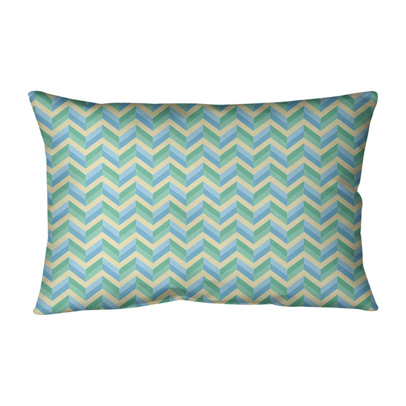 Oreiller rectangulaire en lin Katelyn Elizabeth, Polyester / Bourre en polyester, Vert / bleu