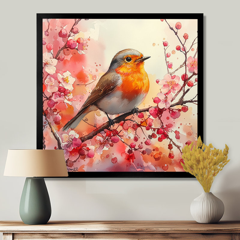 Oiseau rouge-gorge Robin, Reproduction encadrée d'une seule photo, Noir, H 16 po x l 16 po