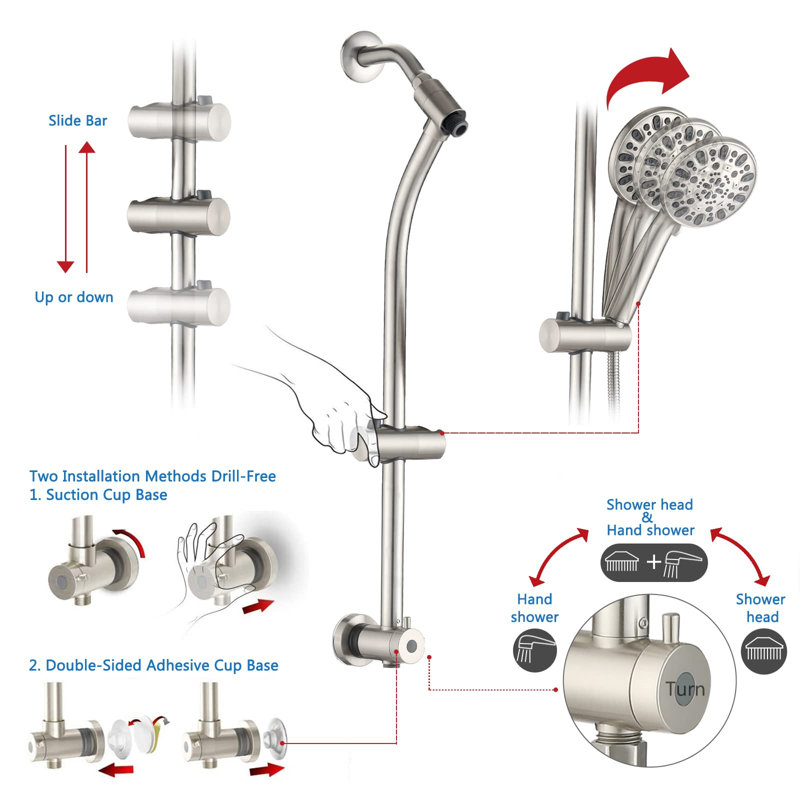 High-Pressure Rainfall Shower Head With 11-Inch Adjustable Arm - Vertical Flow Design For Spa-Like Bathing, Brushed Nickel