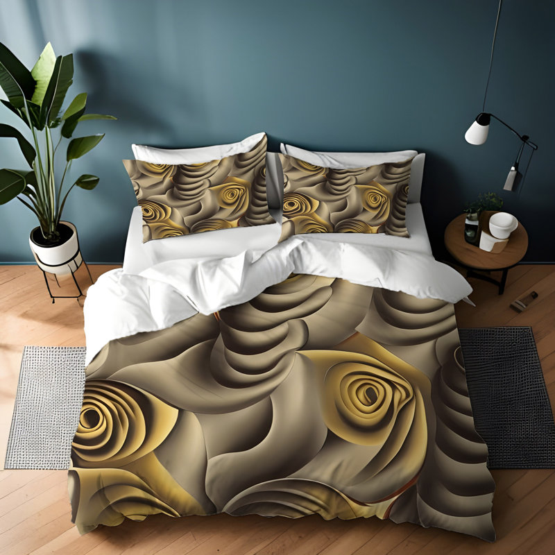 Polyester Floral Duvet Cover, King Duvet Cover + 2 King Shams