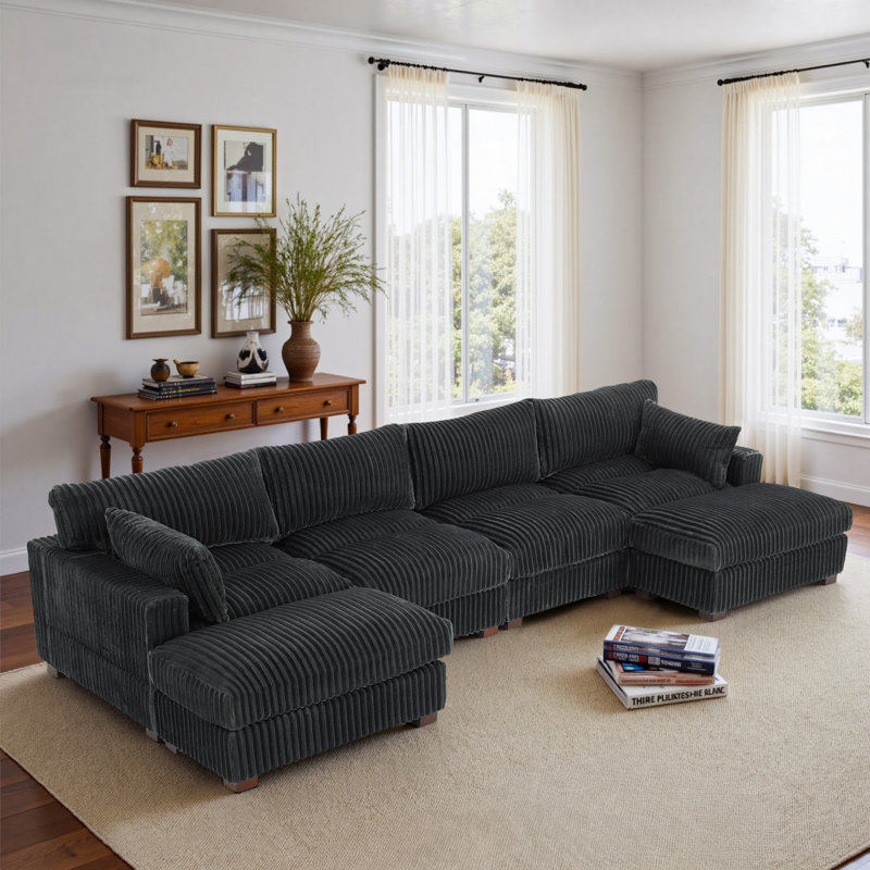 Canapé modulaire réversible en flanelle de fourrure de lapin 6 pièces, Fausse fourrure grise