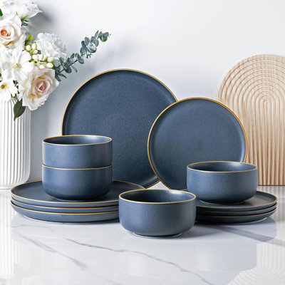 Stoneware Dinnerware Set Of 4, Ceramic Plates And Bowls Sets