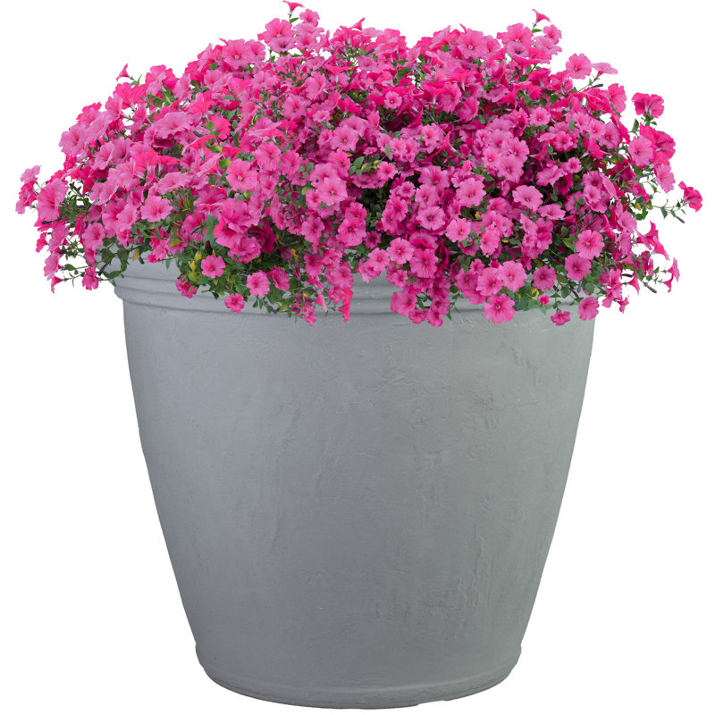 Anjelica Polyresin Large Round Outdoor Planter - 24" - Gray, Gray, 20" H x 24" W x 24" D