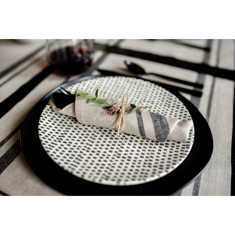 Black and Natural French Stripe Linen Dinner Napkins Set of 4