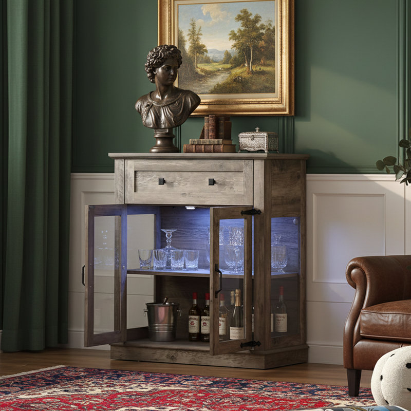 Armoire 31,5 ", 2 verres + tiroir, gris, Gris