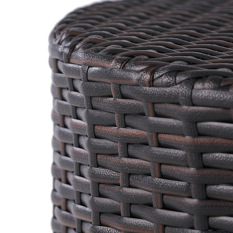 Table de bout d'extérieur en osier durable avec conception de baril classique et cadre en fer thermolaqué pour patio et cour arrière