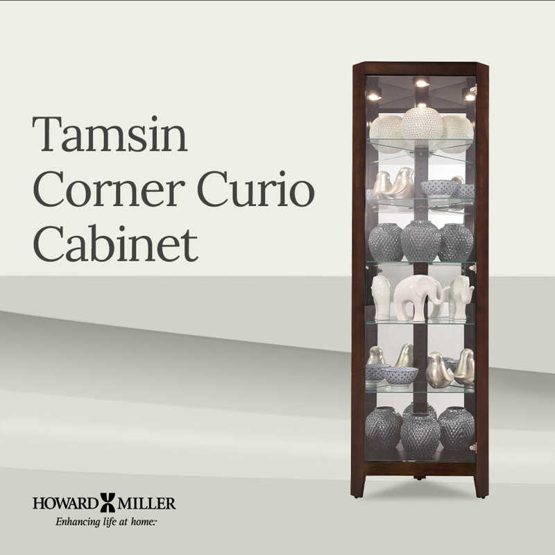 Tamsin Solid Wood Lighted Curio Cabinet, Espresso