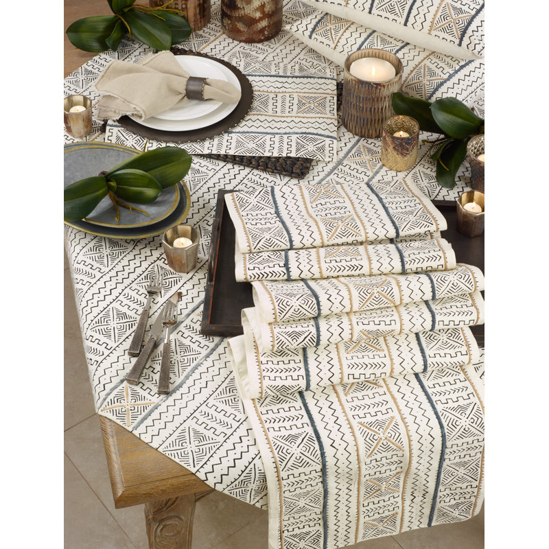 Gillispie Cotton Table Runner, 72" L x 16" W, Geometric 1, Ivory