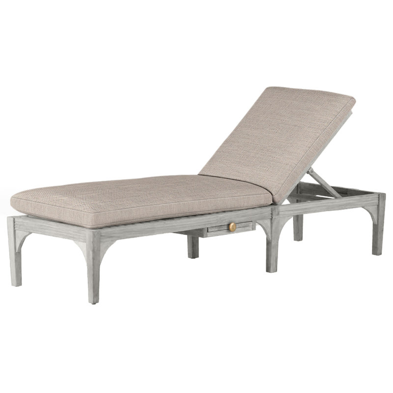Club Teak 82.38" Long Reclining Single Chaise with Cushions, Oyster Teak, Dove Sunbrella® Linen, No Welt
