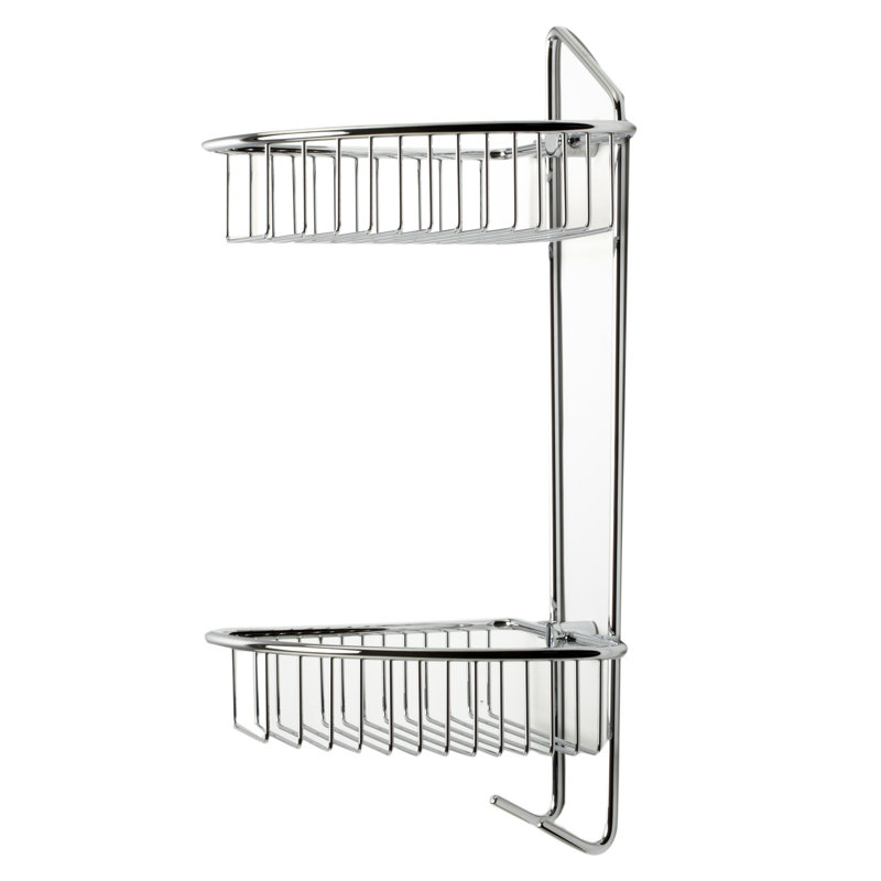 Polished Chrome Corner Mounted Double Basket Shower Shelf