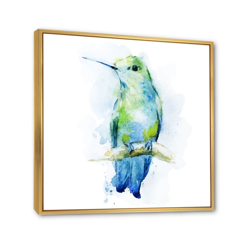 Colibri oiseau - reproduction sur toile, H 30 po x l 30 po x P 1 po, Toile encadrée d'or