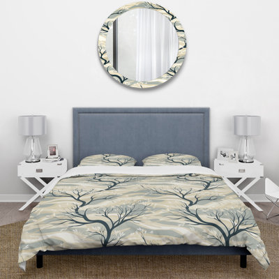 Ensemble de housse de couette à motif floral gris minimaliste