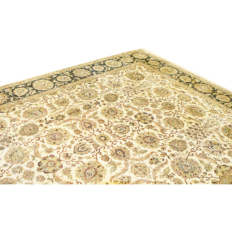 Tapis ivoire et noir noué à la main de haute qualité