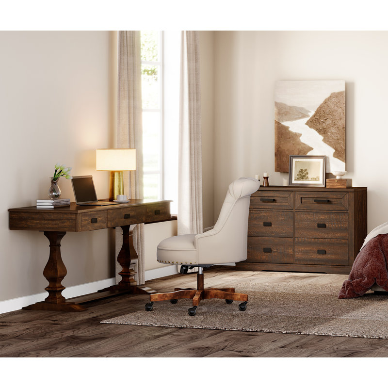 Rustic Modern Office Collection: 60-Inch Powered Desk With Matching 6-Drawer Farmhouse Dresser For A Coordinated Workspace