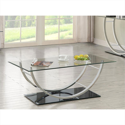 Table basse avec finition argentée, plateau en verre, rectangulaire, en forme de U, 48 po x 24 po