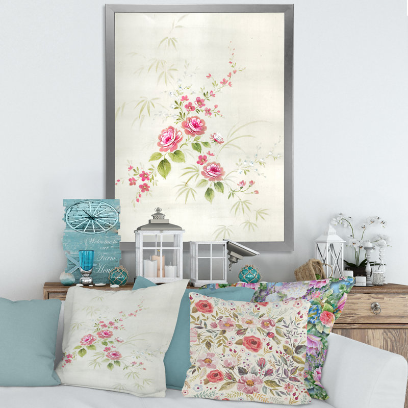 Dessin rétro de fleurs II - reproduction d'art sur toile, H 32 po x l 24 po x P 1 po, Argent