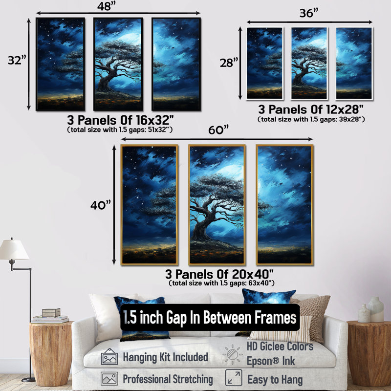 Arbre bleu d'Afrique, Serengeti, art mural 5, Cadre flottant noir, H 28 po x l 36 po x P 1 po