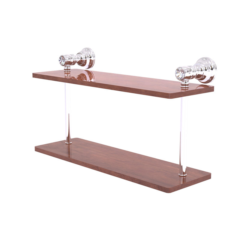 Freyja 2 Piece Ironwood Tiered Shelf with Towel Bar, 5.6" H x 16" W x 9.2" D, Polished Chrome