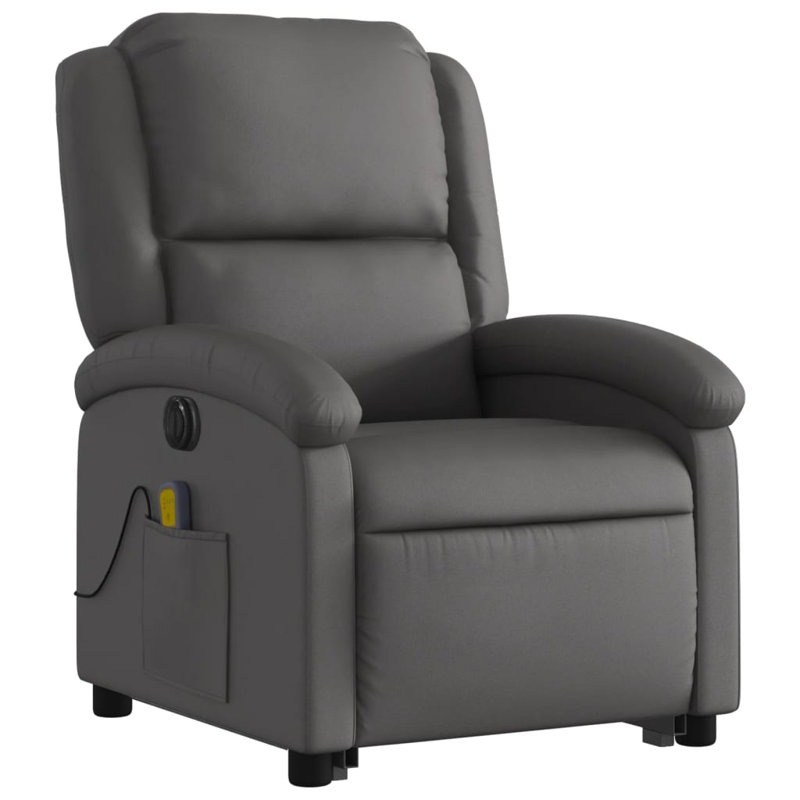 Fauteuil de massage inclinable électrique en cuir véritable, Cuir véritable gris