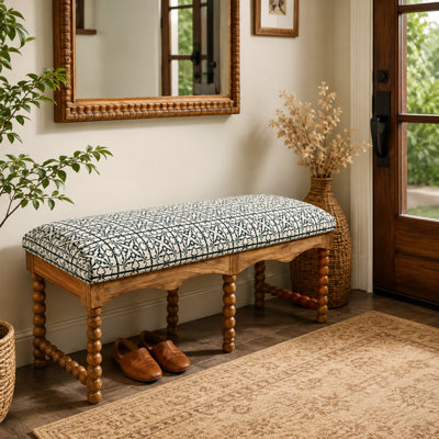 Banc rembourré en bois d'acacia de 53 po x 17,5 po x 21,5 po Cotswold avec siège rembourré en coton pour l'entrée, la chambre à coucher et le salon