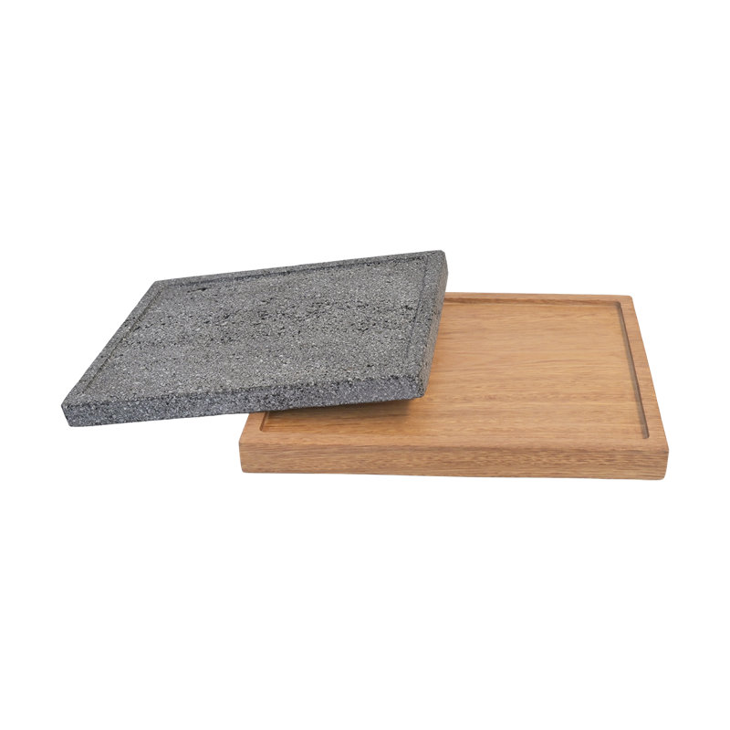 Volcanic Stone Serving Tray With Wood Base