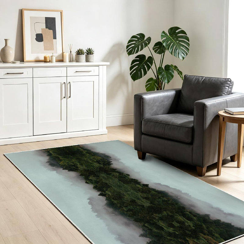 Clear Abstract Foggy Forest Deep Mountain Art Clouds Dark Dawn Dusk Machine Washable Indoor Area Rug, Rectangle 39" x 63"