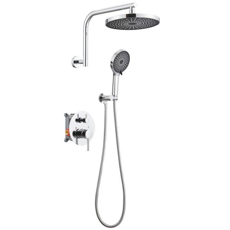 Robinet de douche à jet simple à 3 jets pour douche à jet rond 2,5 gallons par minute avec haute pression, Chrome poli
