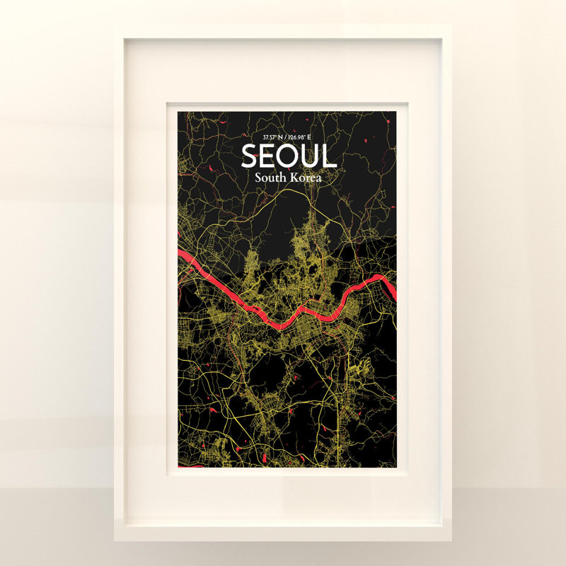 Seoul City Map in Contrast 1 Piece Wall Art, 36cm H x 24cm W x 0.05cm D