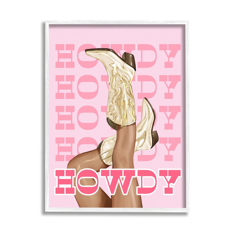 Bottes de cow-boy Howdy encadrées sur bois par Ziwei Li, H 20 po x l 16 po x P 1,5 po, Giclée encadrée blanc bord de mer
