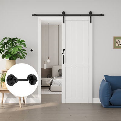 84"H Sliding Barn Door Solid Manufactured Wood Primed White Surface Interior Paintable Closet Pantry Doors with Hardware Kit(Included Door Lock)