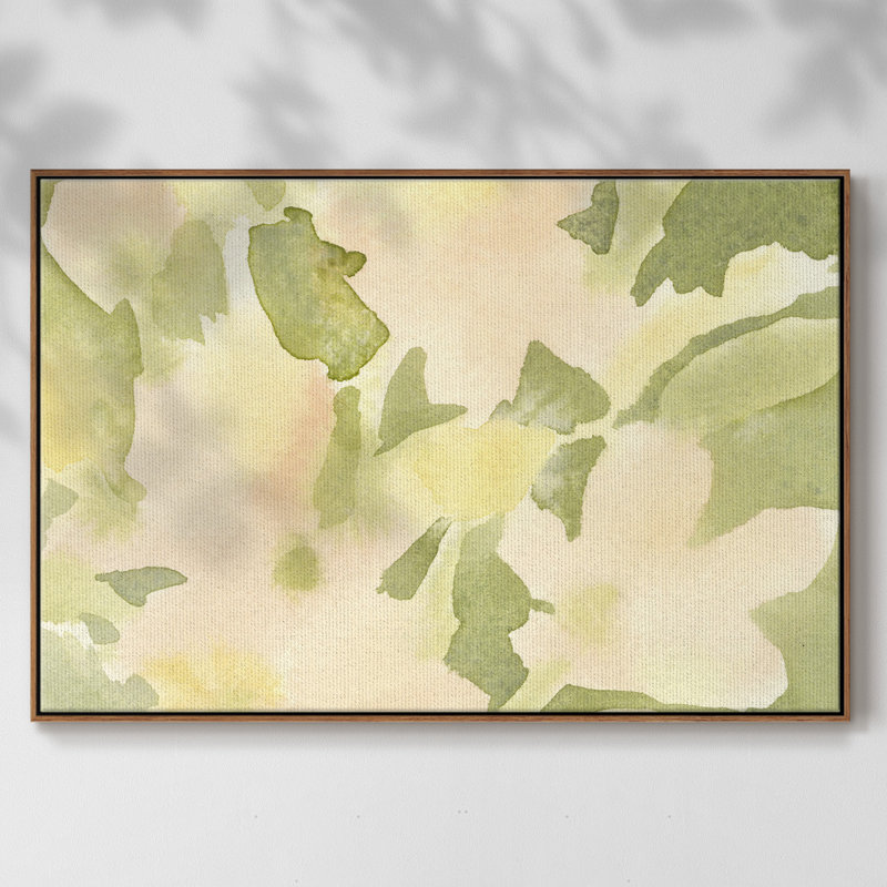 " Verdant Floral Abstract I ", 27" H x 41" W x 2" D, Walnut