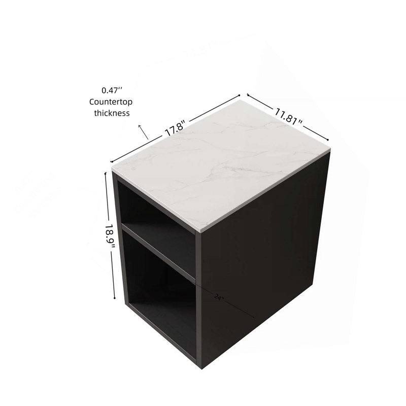 12-Inch Bathroom Wall Mounted Narrow Storage Cabinet With 2 Open Shelves And Carrara White Countertop