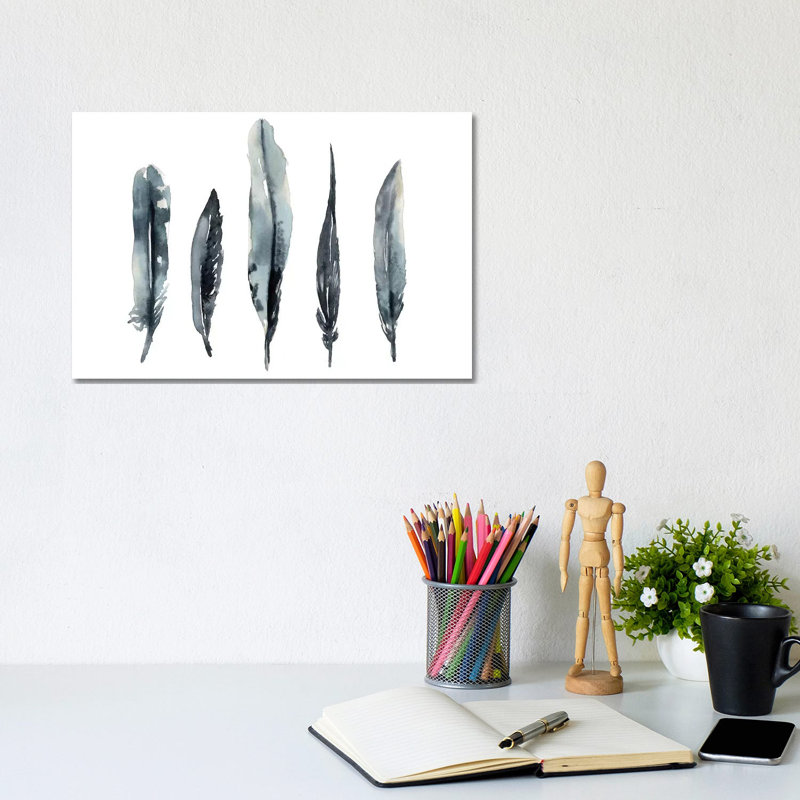Indigo Feathers I by Jennifer Goldberger - Wrapped Canvas Print, 20.32cm H x 30.48cm W x 1.905cm D