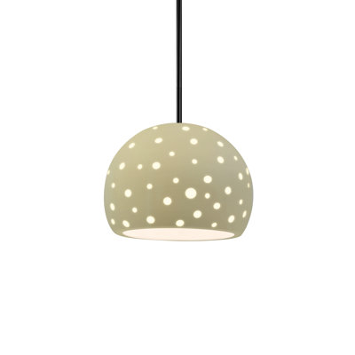 Luminaire suspendu sphère 1 lumière perforée - vanille (brillant) - noir mat - l 7 po x H 6 po - ampoule remplaçable - tige rigide